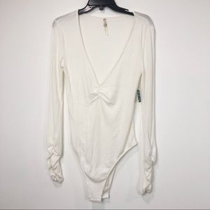 Free People Cozy Up With Me Bodysuit Ivory Size M